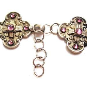 Vintage European Buckle Silver Plated Women's Belt with Cross Motif