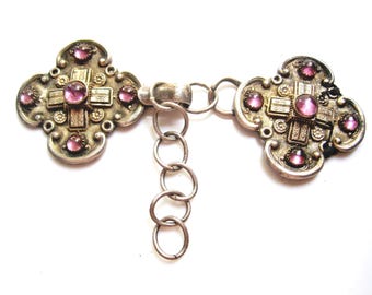 Vintage European Buckle Silver Plated Women's Belt with Cross Motif
