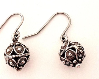 Vintage Small Silver Filigree Balkan Earrings