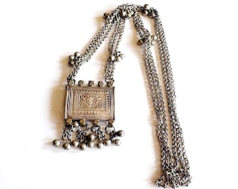 Silver Indian Amulet Necklace from Rajasthan India