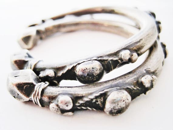 Vintage Silver Nubian Matching Pair of Bracelets … - image 9