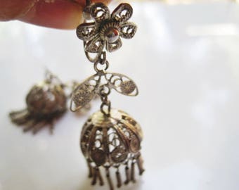 Chinese Chandelier Silver Screw Back Earrings