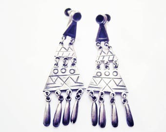 Long Mexican Sterling Screw Back Dangle Earrings