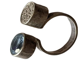 Blue Topaz and Silver Arabic Calligraphy Adjustable Ring from Egypt