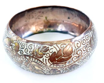 Vintage Intricate Embossed Copper Bangle