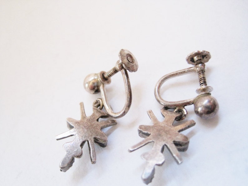 Native American Sterling Silver and Turquoise Screw Back Earrings Vintage Petite Point Small Cross Earrings