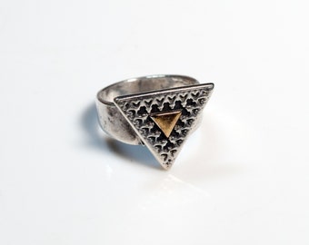 Vintage Kazakh Style Sterling Silver Ring with Gold Accent