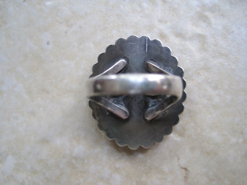 Vintage Southwestern Petrified Wood Ring Size 5 and Half Silver and Picture Agate