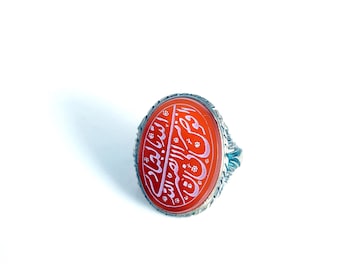 Intaglio Silver and Etched Carnelian Islamic Ring
