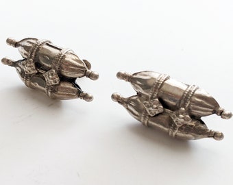 Vintage Silver Amulet Skewback Earrings from Gujarat India