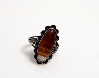 Vintage Banded Agate Sterling Silver Ring Size 8 Southwestern Jewelry