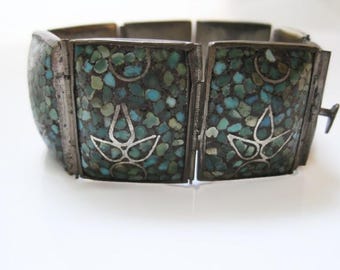 Crushed Turquoise Ethnic Panel Bracelet from the Middle East