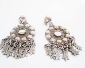 Vintage Silver Indian Earrings with Mirrors