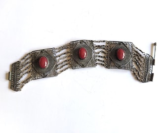 Pulsera de cadena de plata y cornalina egipcia vintage