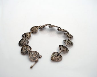 Vintage Silver Filigree Italian Heart Bracelet