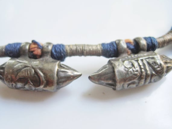 Antique Indian Necklace, Silver Amulet Choker, Tri