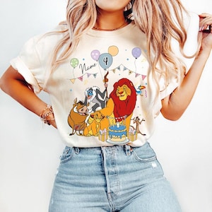 Personalized Name Age Lion King Birthday Balloon T-Shirt, Custom Disney Simba Timon Pumbaa Birthday Present Gift, Disneyland Family Trip Tee
