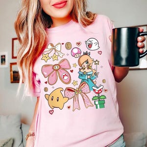 Retro Coquette Bow Prinzessin Rosalina Shirt, Super Mario Bros, Mario Kinder-T-Shirt, Mario Womens Shirt
