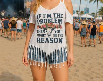Country music concert festival t-shirt cold shoulder tank top fringe beach wallen problem Nashville