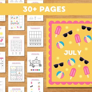 Module d'étude de juillet, menu du matin pour l'école à la maison, modules d'étude d'été pour le préscolaire, feuilles d'exercices et activités imprimables pour enfants, cahier d'exercices pour enfants