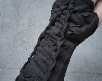 Black Cotton Arm Warmers: Distressed Post-Apocalyptic Style