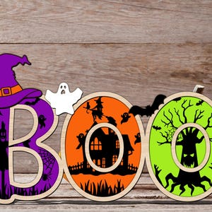 Boo Halloween Szene Laser Cut, Halloween Boo svg, Spukhaus svg, Halloween Wohnkultur svg, Gruselige Jahreszeit, Laser Cut Glowforge