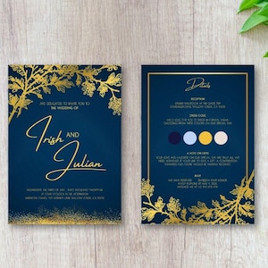Elegant Blue & Gold Wedding Invitation Canva Template, Editable, Printable, Classy, Luxury