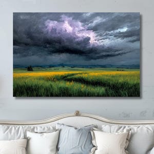 Storm Cloud Canvas Wall Art Dark Sky Over Meadow Landscape Print Stormy Weather Nature Decor Moody Living Room Office Decor Wall Decor Gift