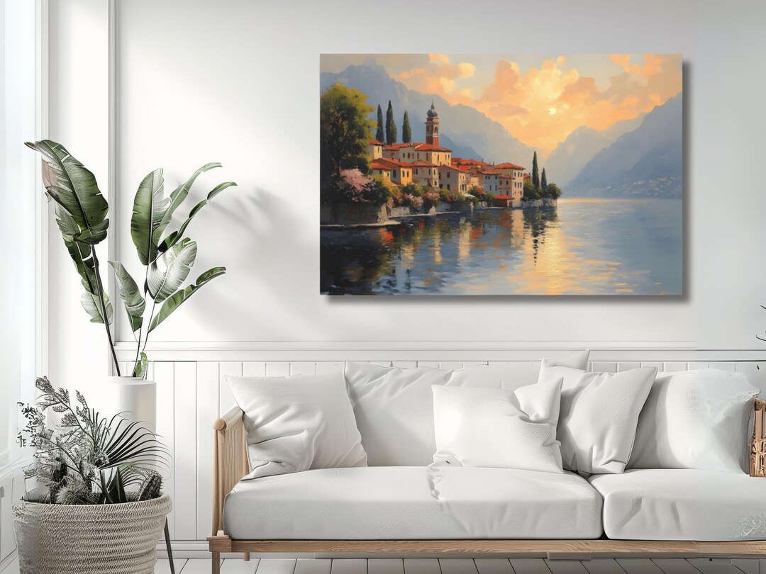 Lake Como Sunrise Canvas Wall Art Italian Lakeside Village Print ...