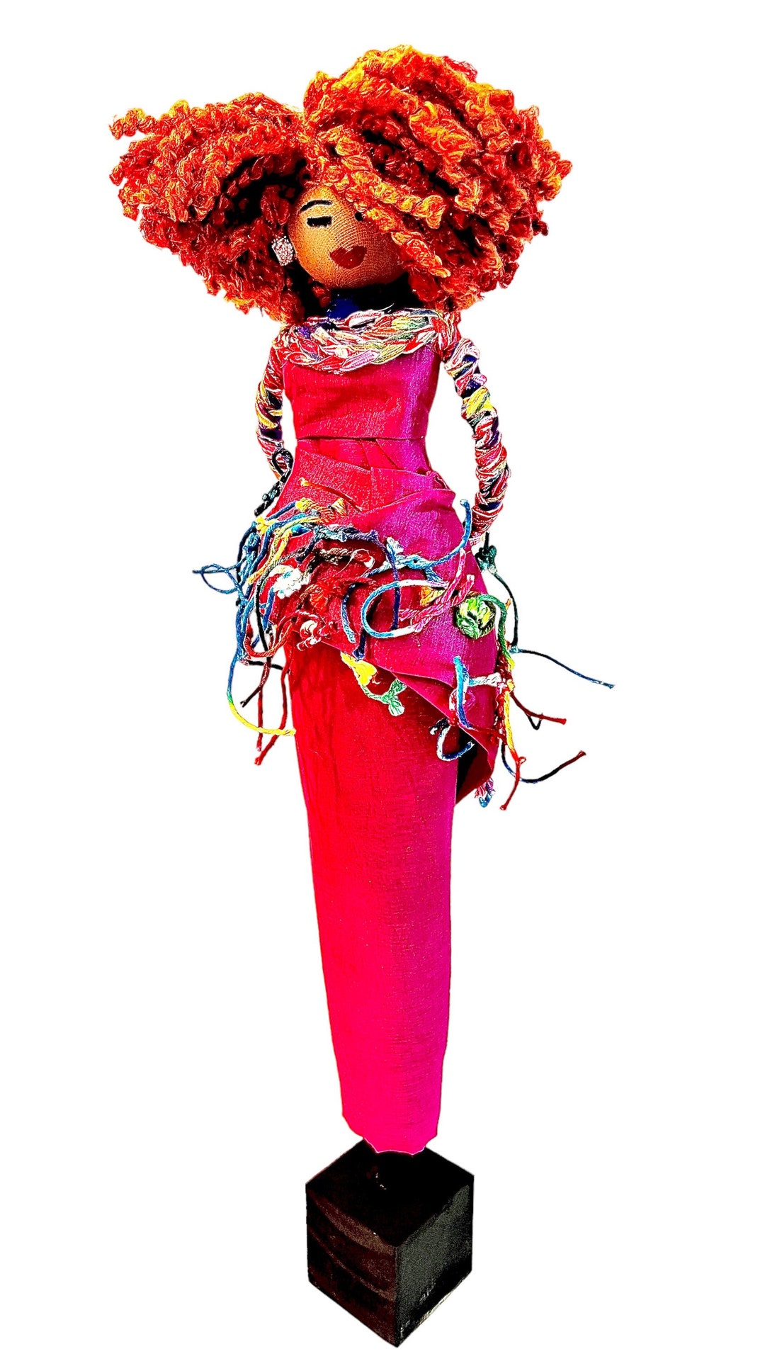 Black Ginger Doll, African American Doll, Art Doll, Pink Fabric Doll, Christmas Gift, Doll