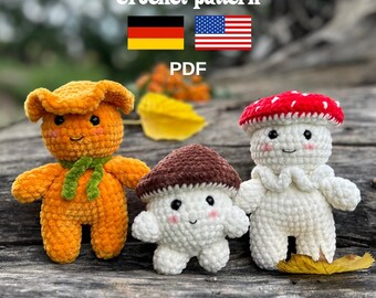 Padrão de crochê de cogumelo | Coleção de brinquedos de outono