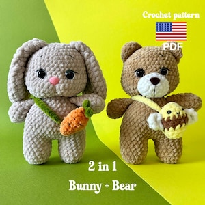 Amigurumi Pattern, Bear Bunny Pattern, Crochet Bunny, Crochet Bear, Digital Pattern, Plush Bunny Tutorial, Toy Pattern Bundle