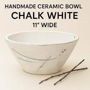 Large White Pottery Bowl Abstract Twig Design Mid Century Modern Style Planter