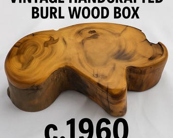 Caja de baratijas de madera tallada a mano: recuerdo de madera de raíz de mediados de siglo, c. 1960