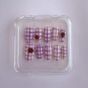 Picnic Press On Nails, Gingham Press On Nails, Lady Bug Press On Nails, Gel-X