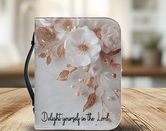 Couverture de Bible à motif floral, verset « Trouve ta joie dans le Seigneur », fermeture éclair, simili cuir, cadeau chrétien