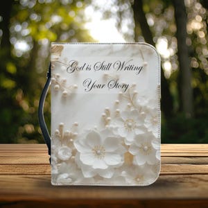 Bible Cover Floral Bible Cover with Zip - Elegant  Christian Gift - God is Still Writing Your Story - Bridal Gift - Bible Bag