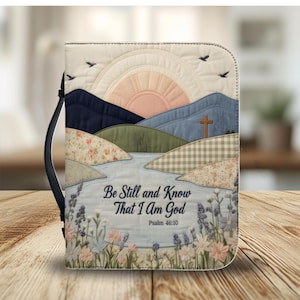 Be Still and Know Bijbelomslag Psalm 46:10 Bijbelkoffer met ritssluiting | Christelijk cadeau voor haar | Handvat Bijbelomslag dames