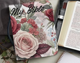Floral Bible Cover with Handle: Christian Book Case, Zippered