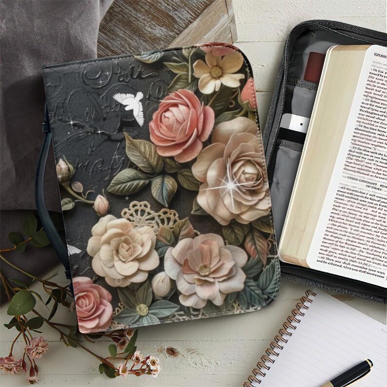 Vintage Lace Fabric Design PU Leather Bible Cover, Floral Bible Cover ...