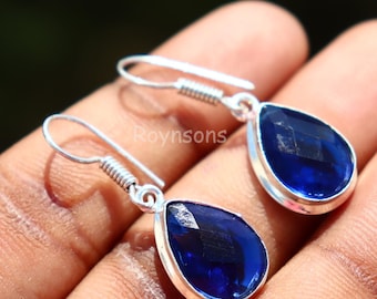 Blue Sapphire Sterling Silver Earrings | Teardrop Dangle, September Birthstone
