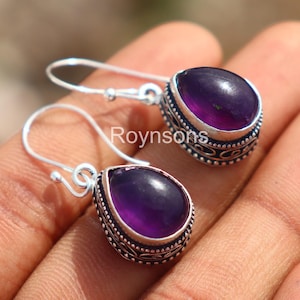 Pendientes de amatista natural hechos a mano | Pendientes colgantes de amatista | Regalo para el amor | Pendientes para mujer | Pendientes de uso diario