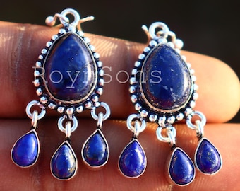 Örhängen med lapis lazuli-ljuskrona • Dinglade bohemiska smycken i sterlingsilver