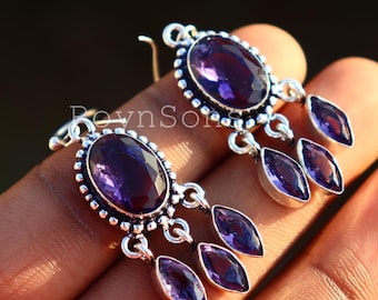 Amethyst Chandelier Earrings • Sterling Silver Dangle Jewelry