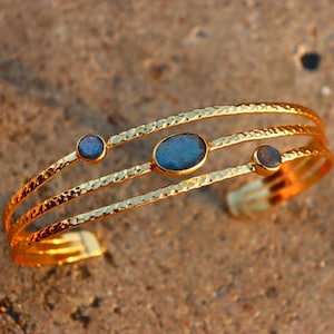 Briolette Labradorite Gemstone handmade cuff bangle | Labradorite adjustable bangle| Gold Plated Bangle | Gold cuffs | Gift for mother