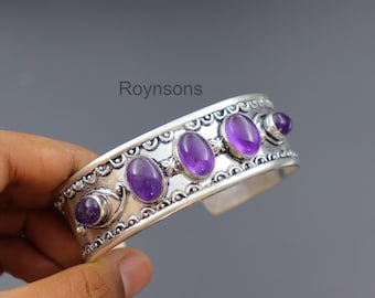 Handgemachte Amethyst Armreif | Verstellbares Armband aus 925er Silber
