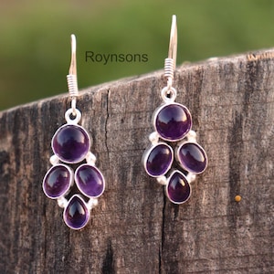 Encantadores pendientes de amatista / Pendientes de plata de ley con amatista de diseño vintage / Pendientes impresionantes / Pendientes colgantes y colgantes / Regalo para ella