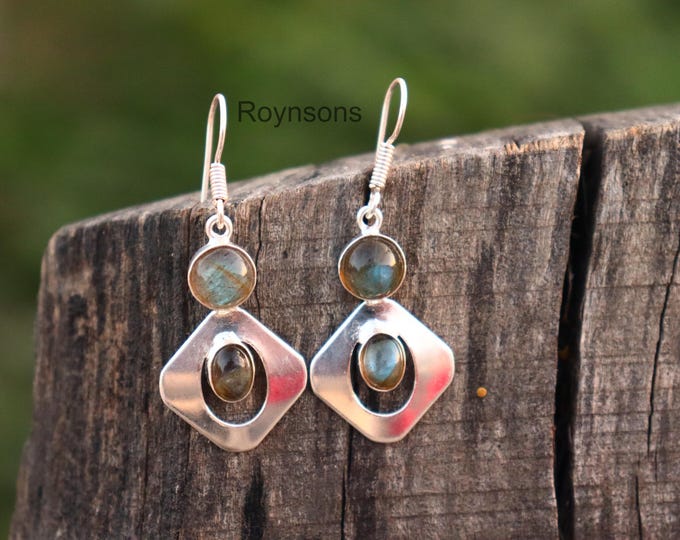 Vintage Labradorite 925 Sterling Silver Earrings | Dangle Drop Design
