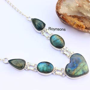 Natural Blue flash Labradorite gemstone Heart necklace| Adjustable silver necklace| Stunning Labradorite necklace| Handmade necklace|