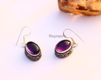 Handmade Amethyst Earrings | Sterling Silver, Deep Purple Gemstone